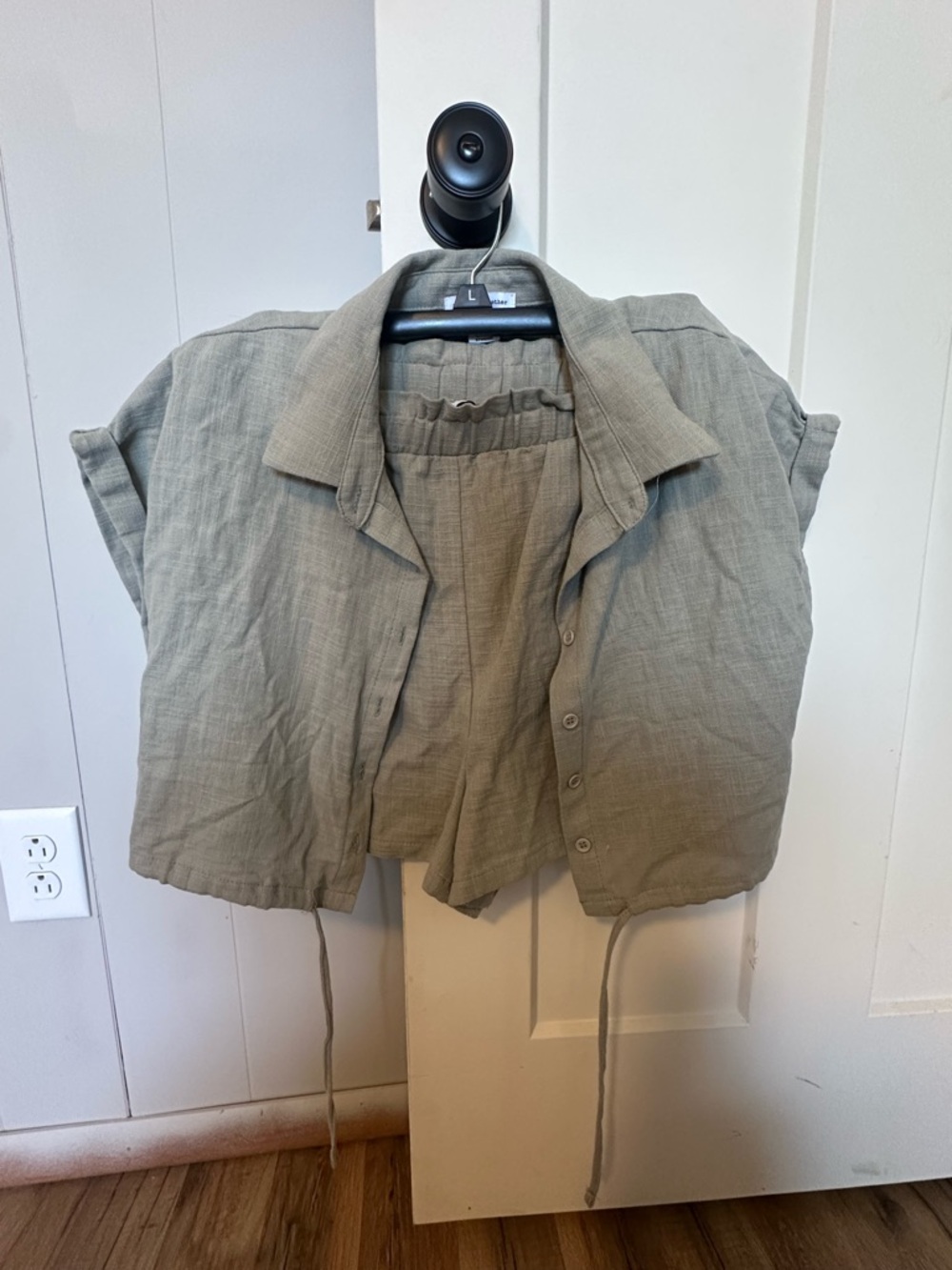 Light Olive Button-Front Short Sleeve Shirt - Women